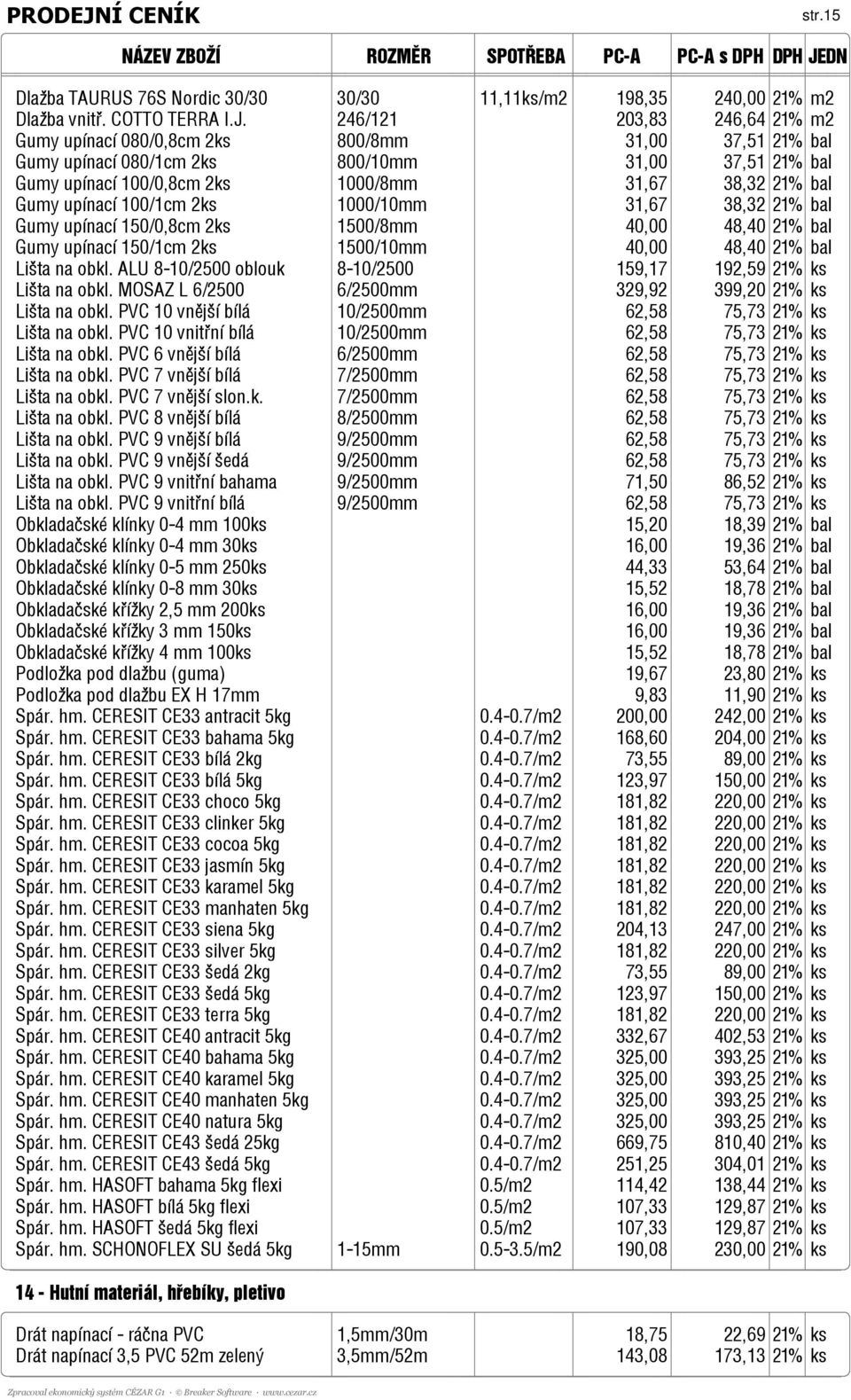 246/121 203,83 246,64 21% m2 Gumy upínací 080/0,8cm 2ks 800/8mm 31,00 37,51 21% bal Gumy upínací 080/1cm 2ks 800/10mm 31,00 37,51 21% bal Gumy upínací 100/0,8cm 2ks 1000/8mm 31,67 38,32 21% bal Gumy