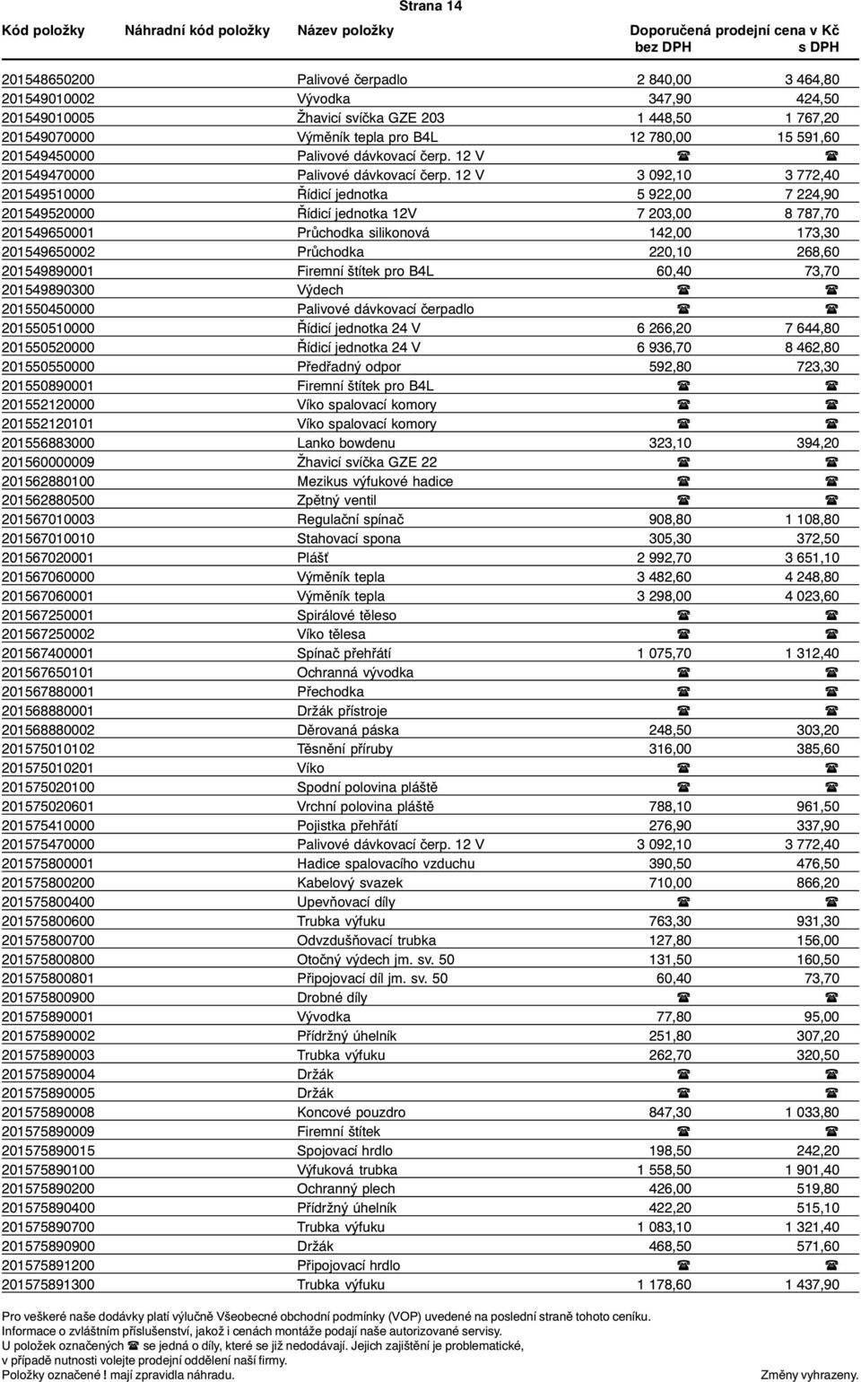 12 V 3 092,10 3 772,40 201549510000 Øídicí jednotka 5 922,00 7 224,90 201549520000 Øídicí jednotka 12V 7 203,00 8 787,70 201549650001 Prùchodka silikonová 142,00 173,30 201549650002 Prùchodka 220,10