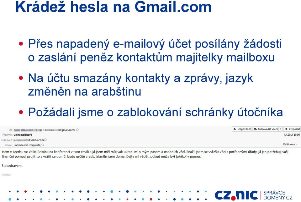 zaslání peněz kontaktům majitelky mailboxu Na účtu