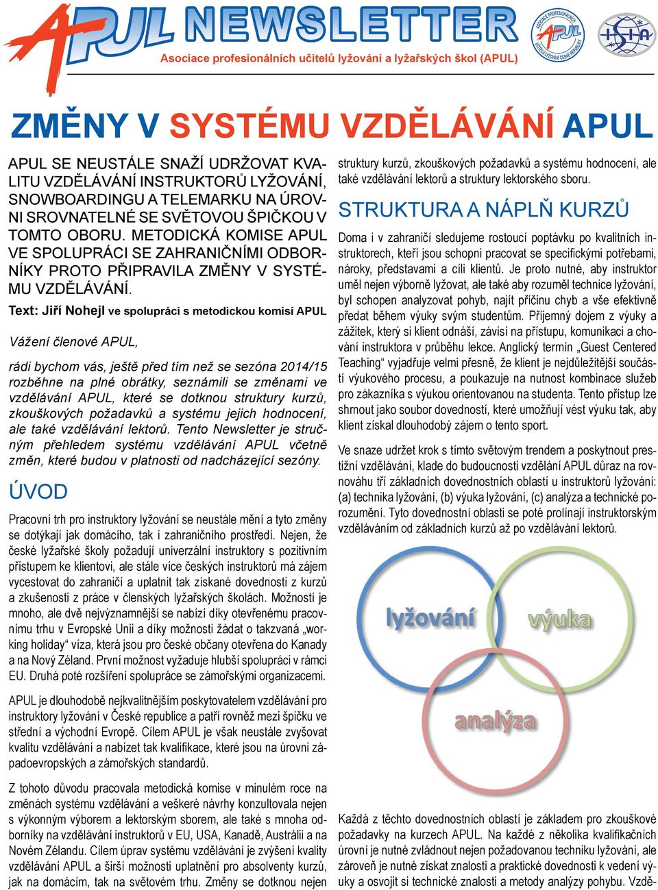 Text: Jiří Nohejl ve spolupráci s metodickou komisí APUL Vážení členové APUL, rádi bychom vás, ještě před tím než se sezóna 2014/15 rozběhne na plné obrátky, seznámili se změnami ve vzdělávání APUL,