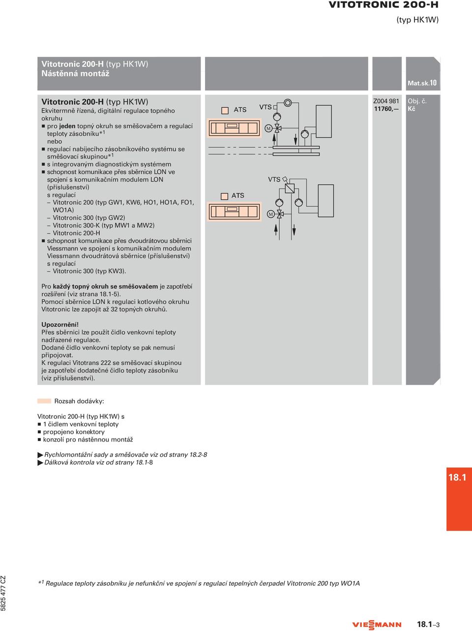 komunikačním modulem LON (příslušenství) s regulací Vitotronic 200 (typ GW1, KW6, HO1, HO1A, FO1, WO1A) Vitotronic 300 (typ GW2) Vitotronic 300-K (typ MW1 a MW2) Vitotronic 200-H H schopnost