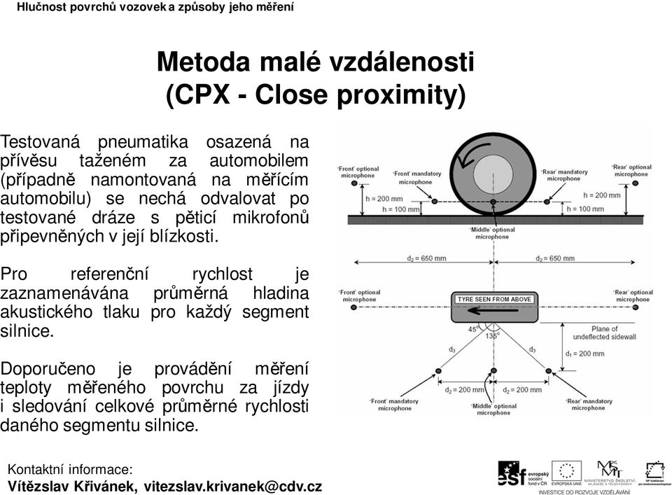 její blízkosti. Pro referenční rychlost je zaznamenávána průměrná hladina akustického tlaku pro každý segment silnice.