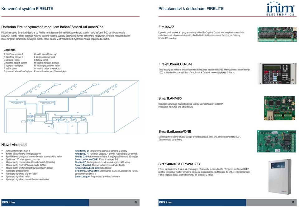 Firelite s modulem hašení může fungovat samostatně nebo jako externí hasící stanice v adresovatelném systému Fireloop, připojená na RS485.