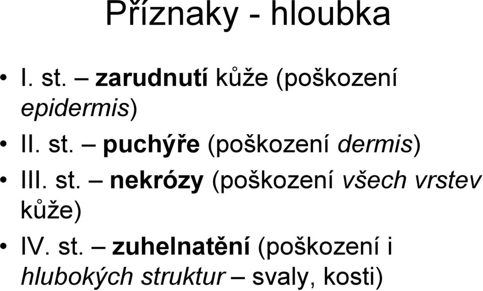 puchýře (poškození dermis) III. st.