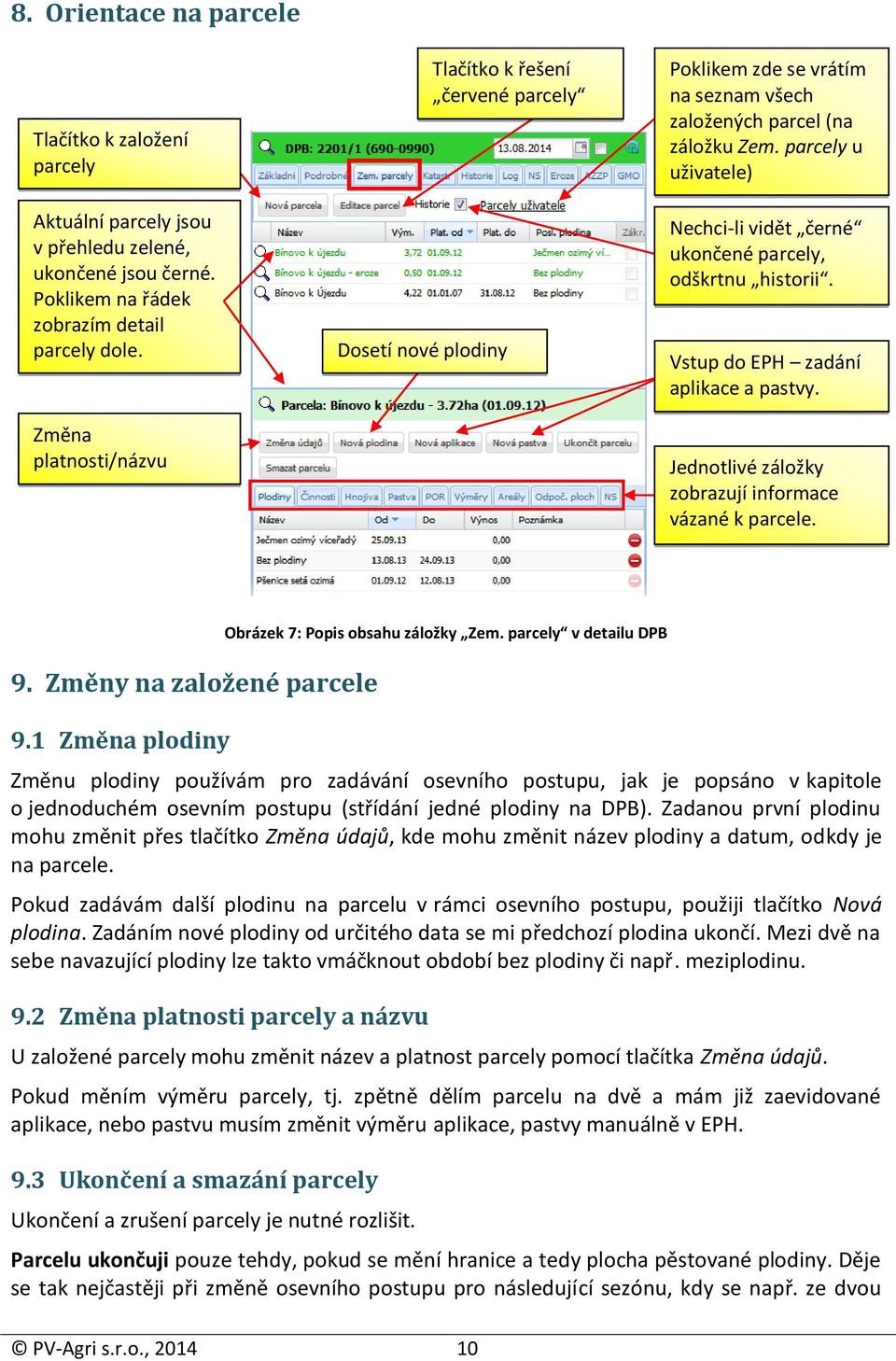 parcely u uživatele) Nechci-li vidět černé ukončené parcely, odškrtnu historii. Vstup do EPH zadání aplikace a pastvy. Jednotlivé záložky zobrazují informace vázané k parcele. 9.