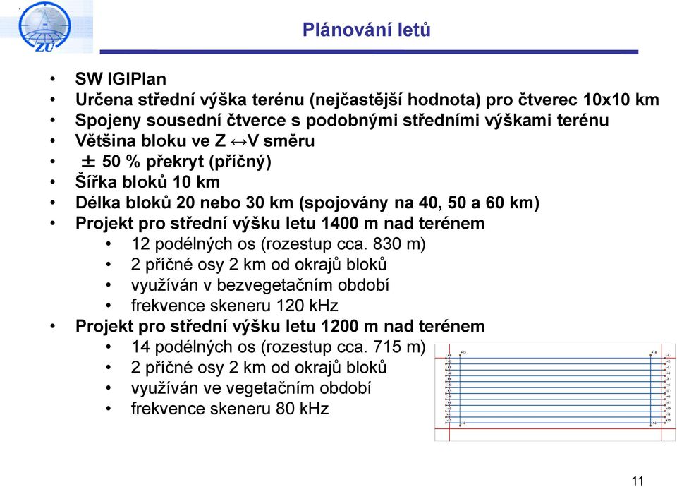 m nad terénem 12 podélných os (rozestup cca.