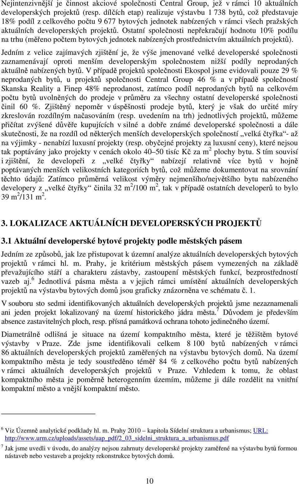 Ostatní společnosti nepřekračují hodnotu 10% podílu na trhu (měřeno počtem bytových jednotek nabízených prostřednictvím aktuálních projektů).