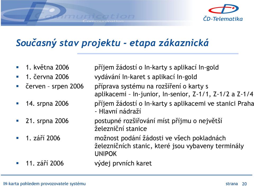 Z-1/4 14. srpna 2006 příjem žádostí o In-karty s aplikacemi ve stanici Praha - Hlavní nádraží 21.