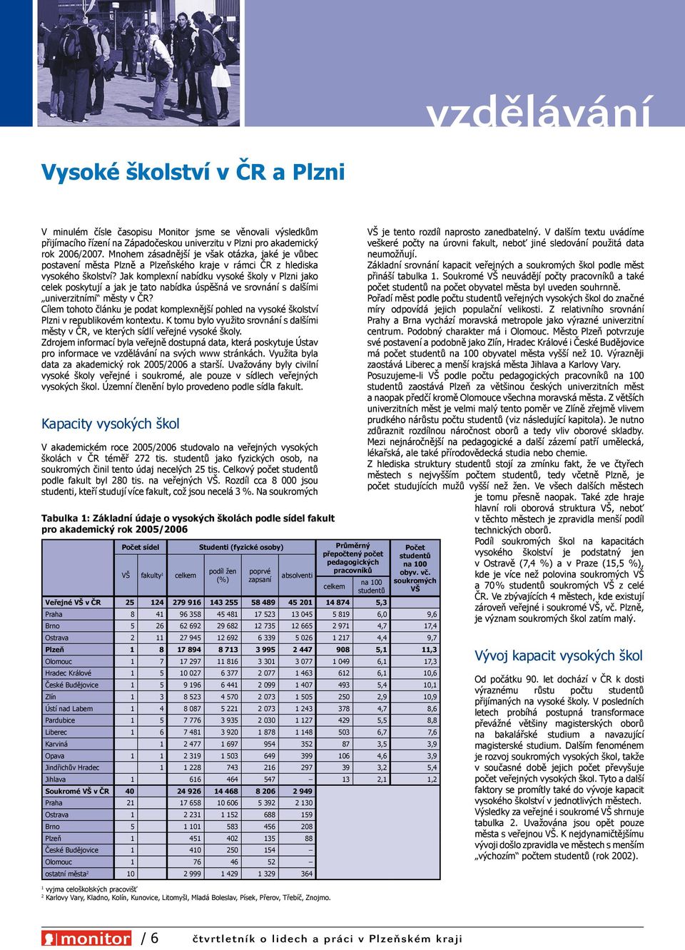 Jak komplexní nabídku vysoké školy v Plzni jako celek poskytují a jak je tato nabídka úspěšná ve srovnání s dalšími univerzitními městy v ČR?