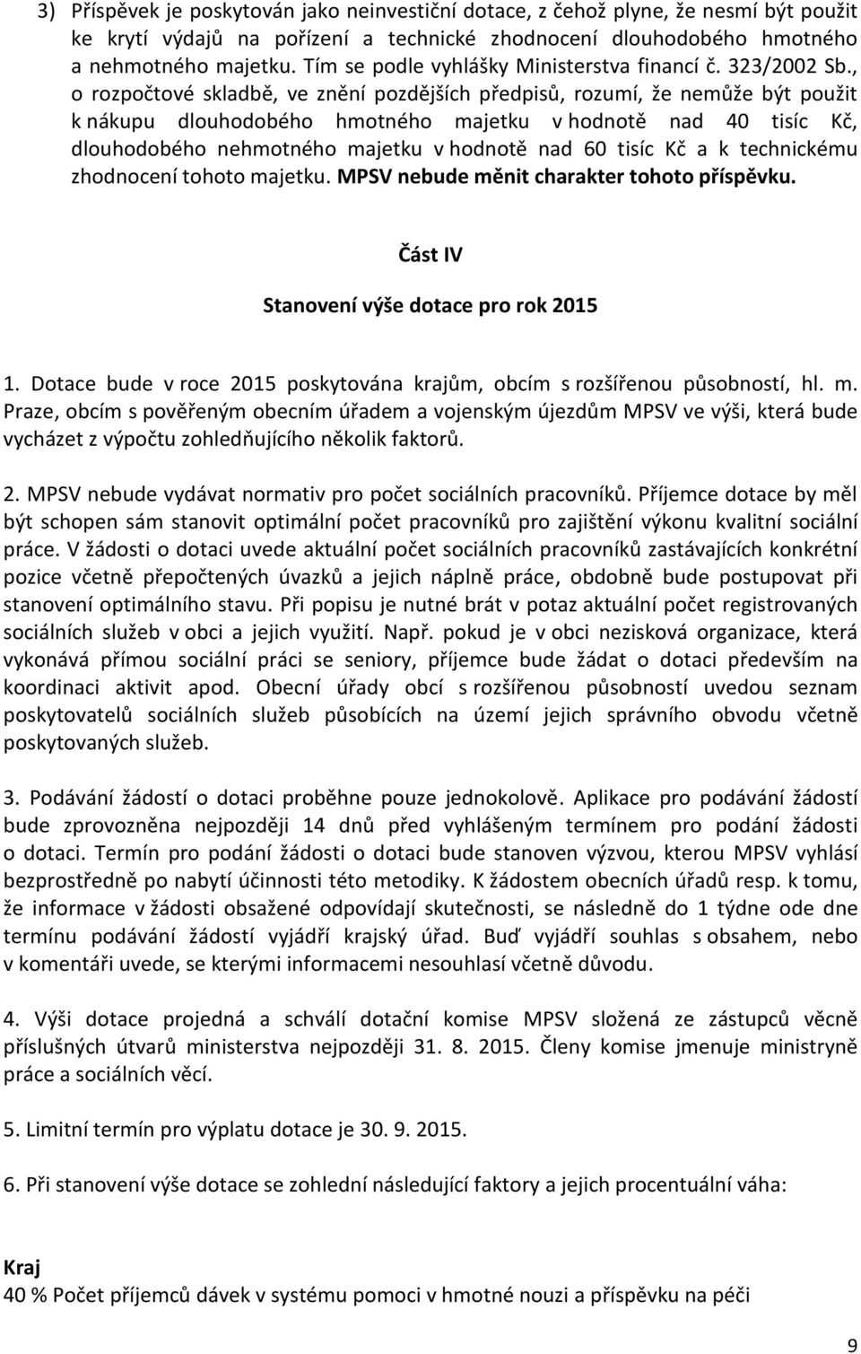 , o rozpočtové skladbě, ve znění pozdějších předpisů, rozumí, že nemůže být použit k nákupu dlouhodobého hmotného majetku v hodnotě nad 40 tisíc Kč, dlouhodobého nehmotného majetku v hodnotě nad 60
