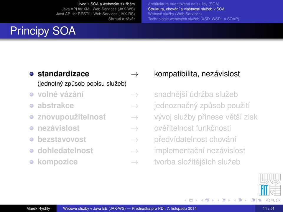 zisk nezávislost ověřitelnost funkčnosti bezstavovost předvídatelnost chování dohledatelnost implementační nezávislost