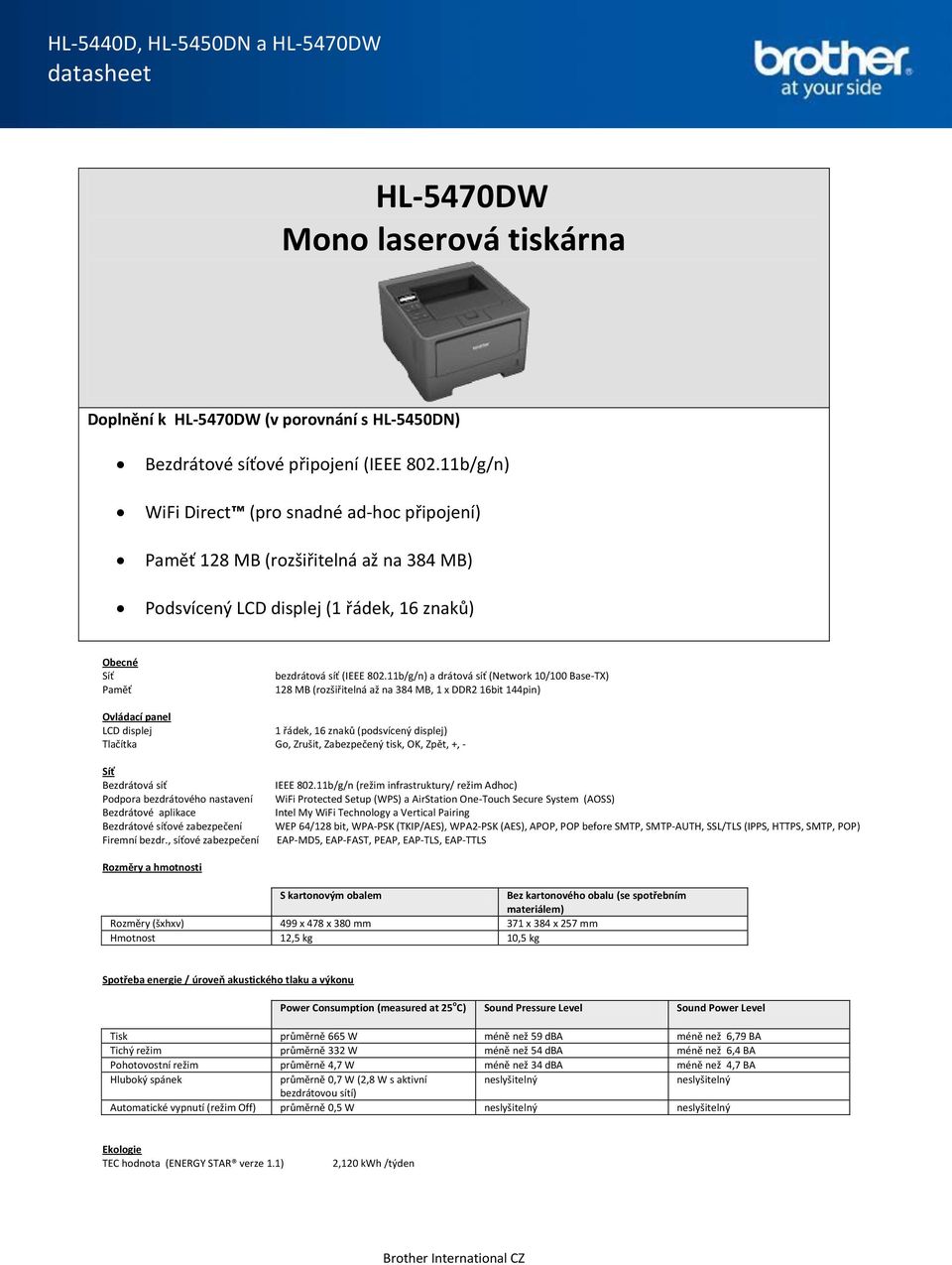 11b/g/n) a drátová síť (Network 10/100 Base-TX) 128 MB (rozšiřitelná až na 384 MB, 1 x DDR2 16bit 144pin) Ovládací panel LCD displej 1 řádek, 16 znaků (podsvícený displej) Tlačítka Go, Zrušit,