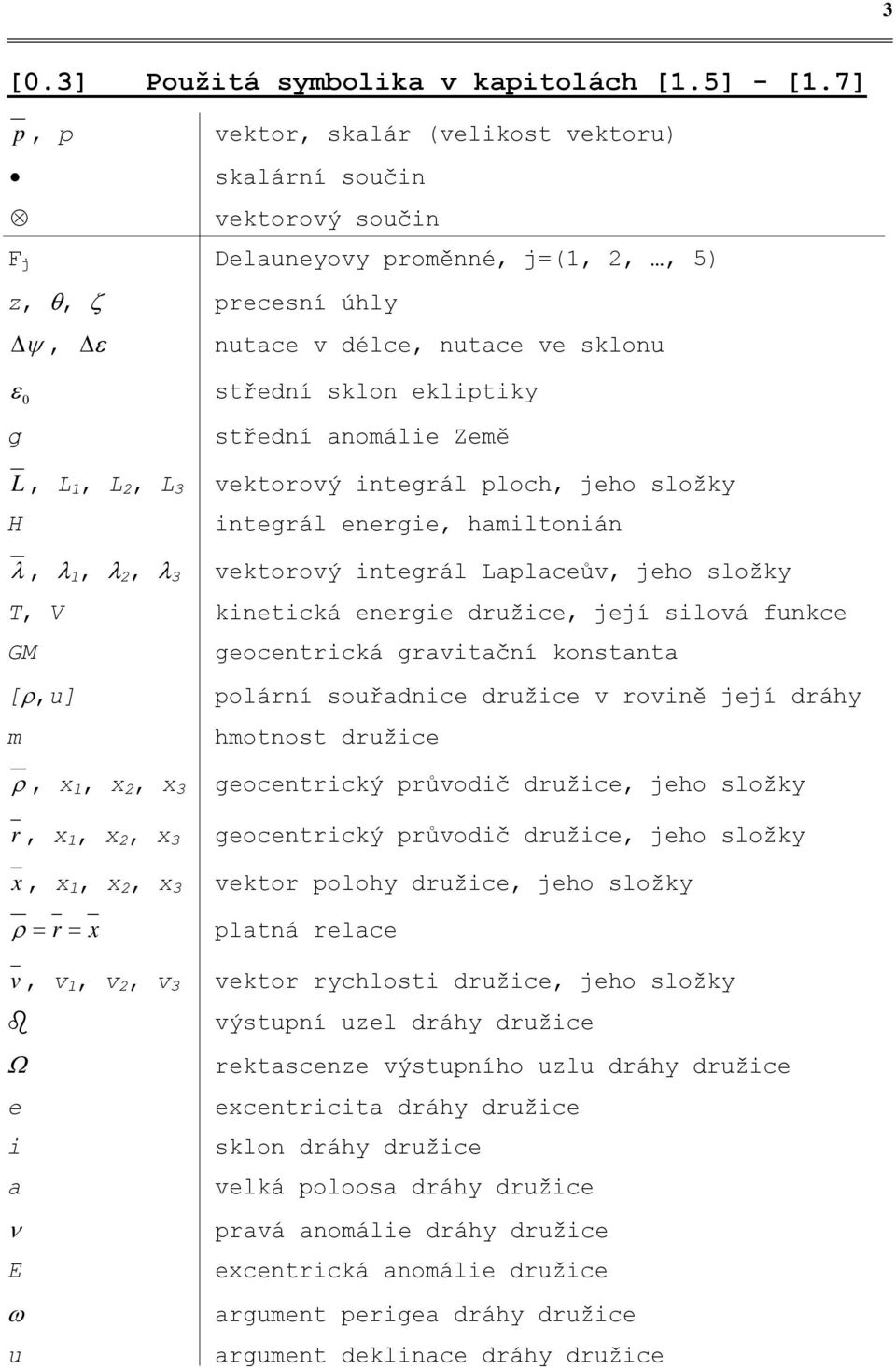 ekliptiky střední anomálie Země L, L, L, L 3 vektorový integrál ploch, jeho složky H integrál energie, hamiltonián λ, λ, λ, λ 3 vektorový integrál Laplaceův, jeho složky T, V kinetická energie