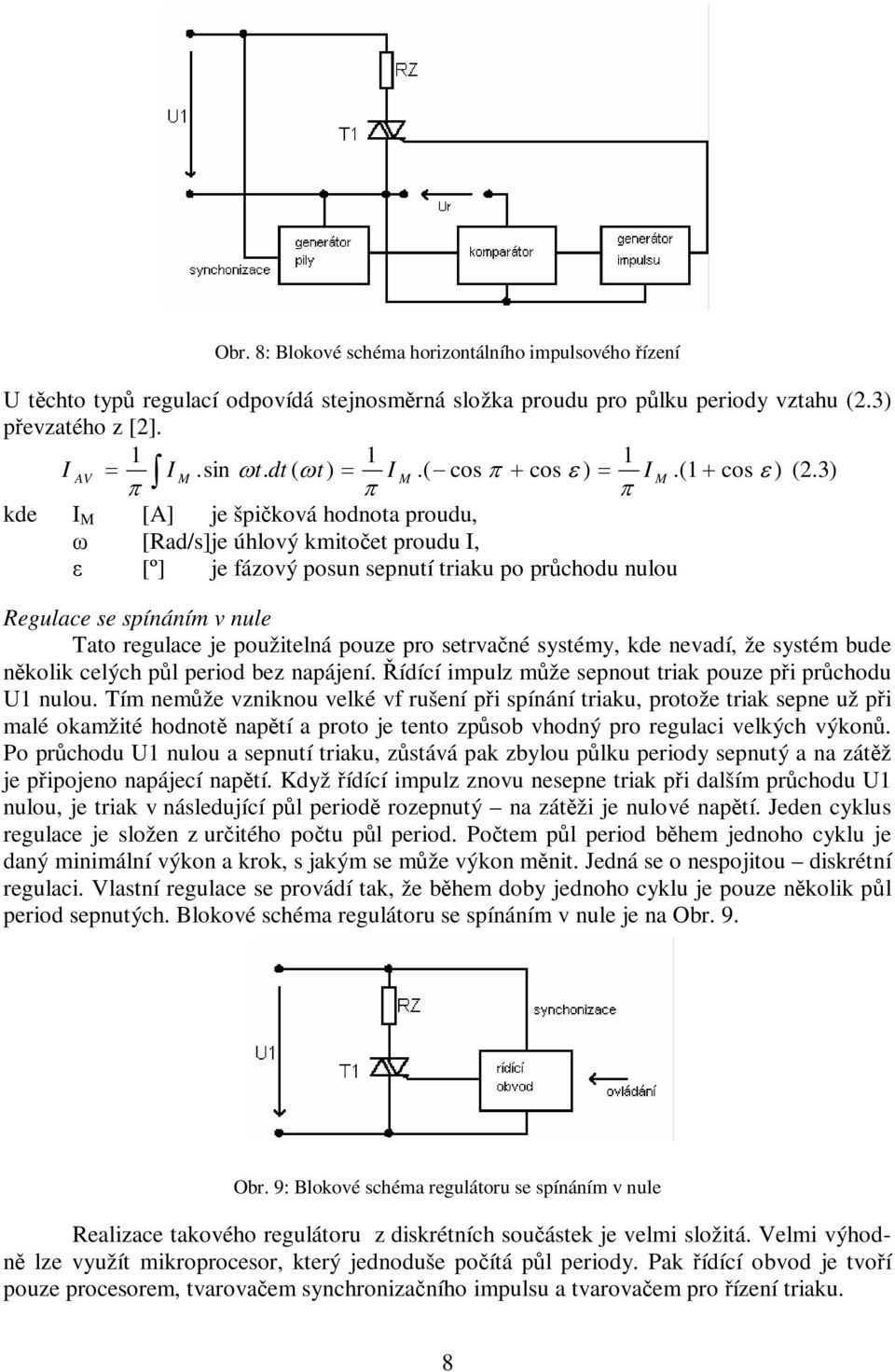 3) kde I M [A] je špiková hodnota proudu, [Rad/s]je úhlový kmitoet proudu I, [º] je fázový posun sepnutí triaku po prchodu nulou Regulace se spínáním v nule Tato regulace je použitelná pouze pro