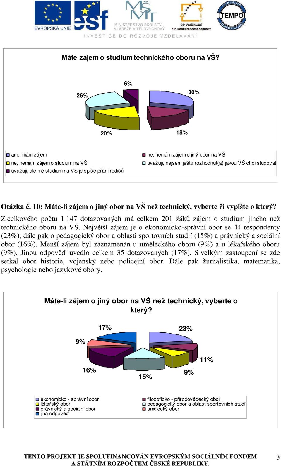 studovat Otázka č. 10: Máte-li zájem o jiný obor na VŠ než technický, vyberte či vypište o který?