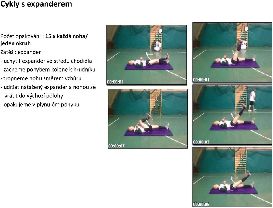 pohybem kolene k hrudníku -propneme nohu směrem vzhůru - udržet