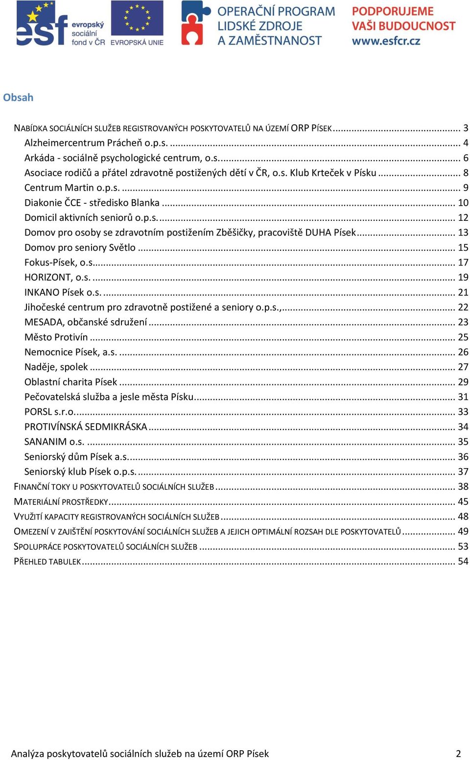 .. 13 Domov pro seniory Světlo... 15 Fokus-Písek, o.s... 17 HORIZONT, o.s.... 19 INKANO Písek o.s.... 21 Jihočeské centrum pro zdravotně postižené a seniory o.p.s.,... 22 MESADA, občanské sdružení.