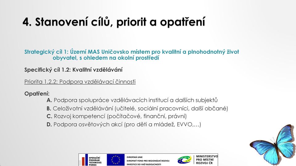 činnosti A Podpora spolupráce vzdělávacích institucí a dalších subjektů B Celoživotní vzdělávání (učitelé, sociální