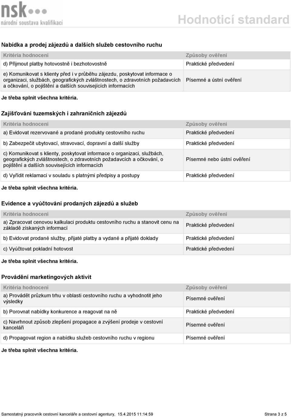 Evidovat rezervované a prodané produkty cestovního ruchu b) Zabezpečit ubytovací, stravovací, dopravní a další služby c) Komunikovat s klienty, poskytovat informace o organizaci, službách,