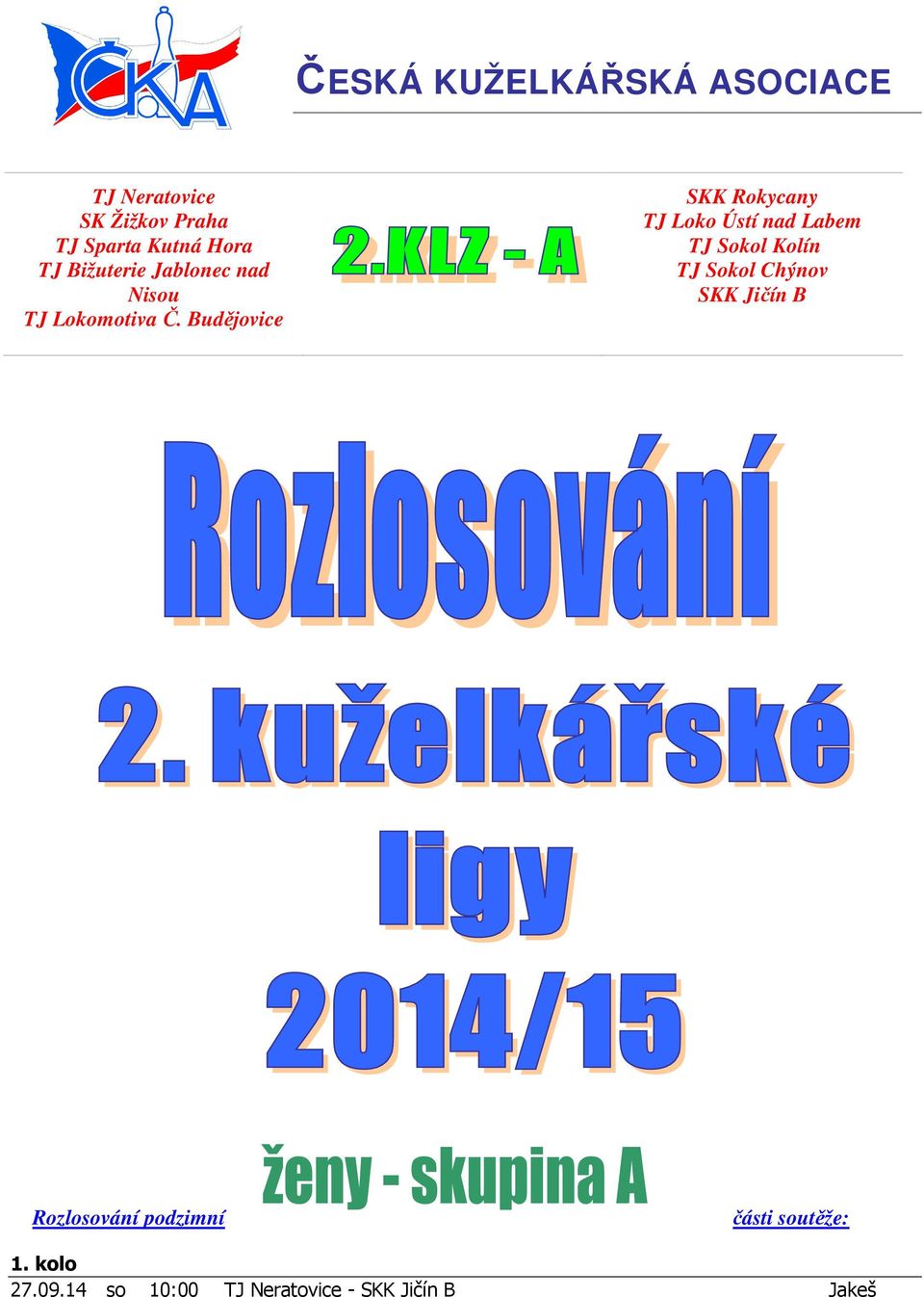 Budějovice SKK Rokycany TJ Loko Ústí nad Labem TJ Sokol Kolín TJ Sokol Chýnov