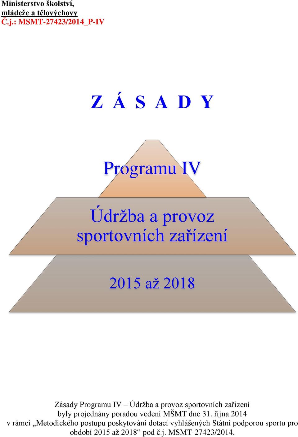 Zásady Programu IV Údržba a provoz sportovních zařízení byly projednány poradou vedení MŠMT dne