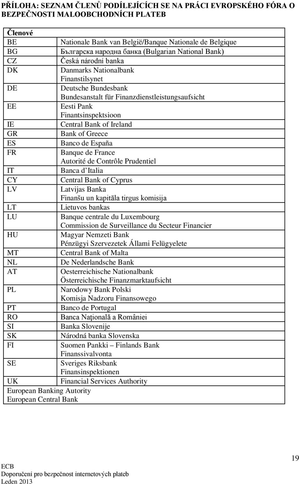 Finanstilsynet Deutsche Bundesbank Bundesanstalt für Finanzdienstleistungsaufsicht Eesti Pank Finantsinspektsioon Central Bank of Ireland Bank of Greece Banco de España Banque de France Autorité de