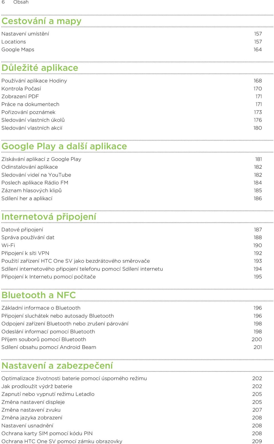 Poslech aplikace Rádio FM 184 Záznam hlasových klipů 185 Sdílení her a aplikací 186 Internetová připojení Datové připojení 187 Správa používání dat 188 Wi-Fi 190 Připojení k síti VPN 192 Použití