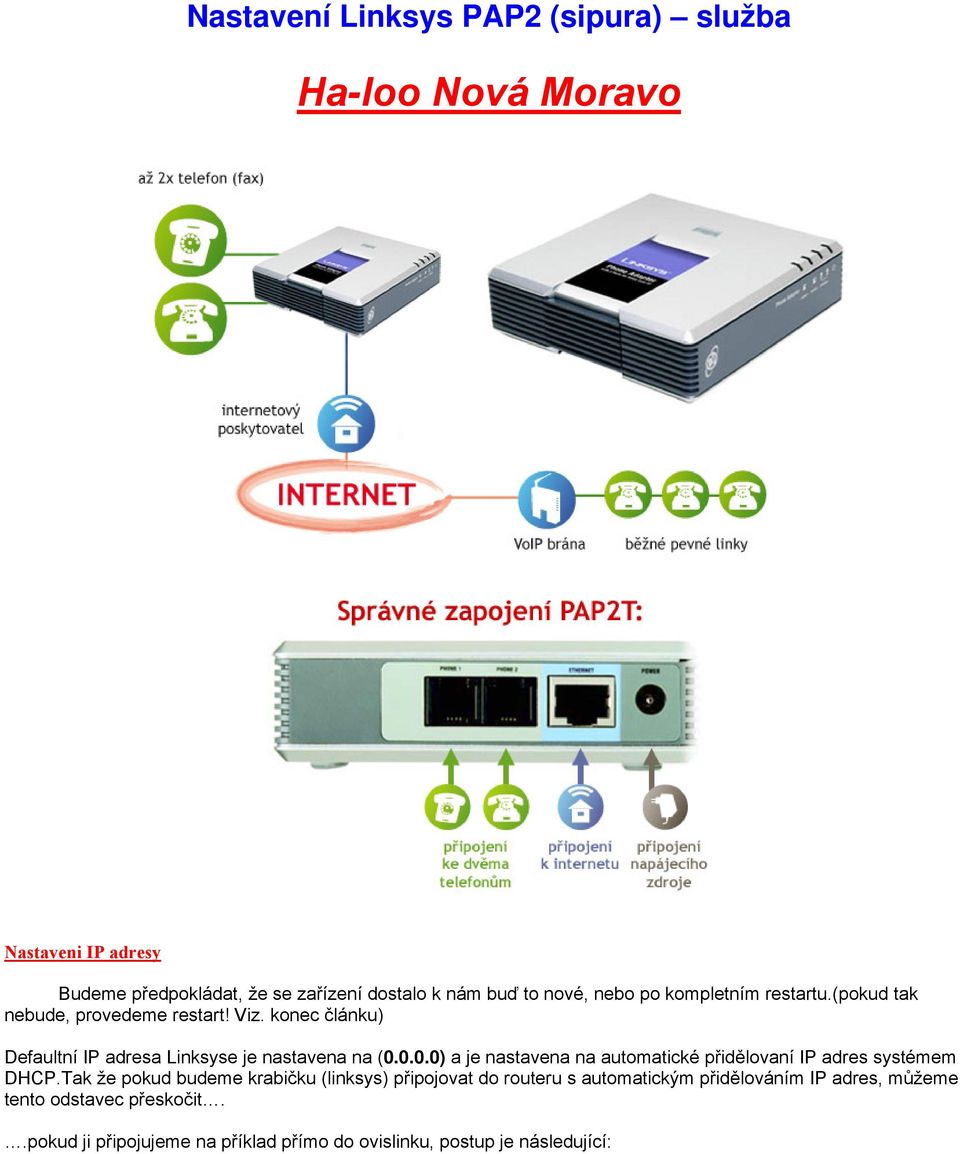 konec článku) Defaultní IP adresa Linksyse je nastavena na (0.0.0.0) a je nastavena na automatické přidělovaní IP adres systémem DHCP.