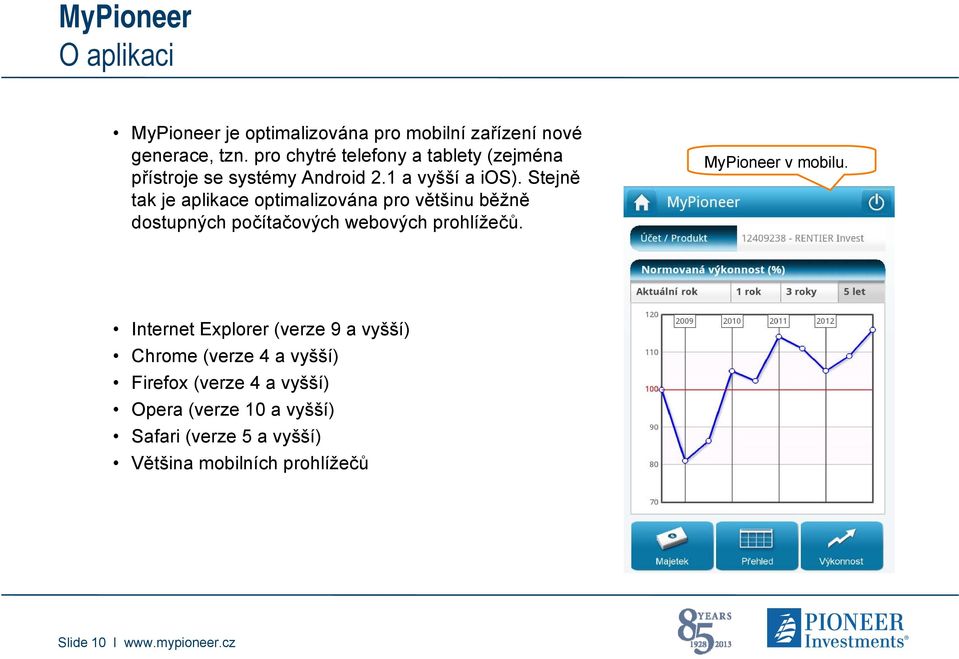 Stejně tak je aplikace optimalizována pro většinu běžně dostupných počítačových webových prohlížečů. MyPioneer v mobilu.