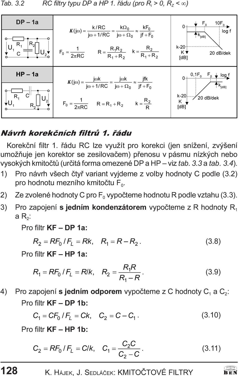 všech ètyø variant vyjdeme z volby hodnoty C podle (32 pro hodnotu mezního kmitoètu F 0 2 Ze zvolené hodnoty C pro F 0 vypoèteme hodnotu R podle vztahu (33 3 Pro zapojení s jedním kondenzátorem