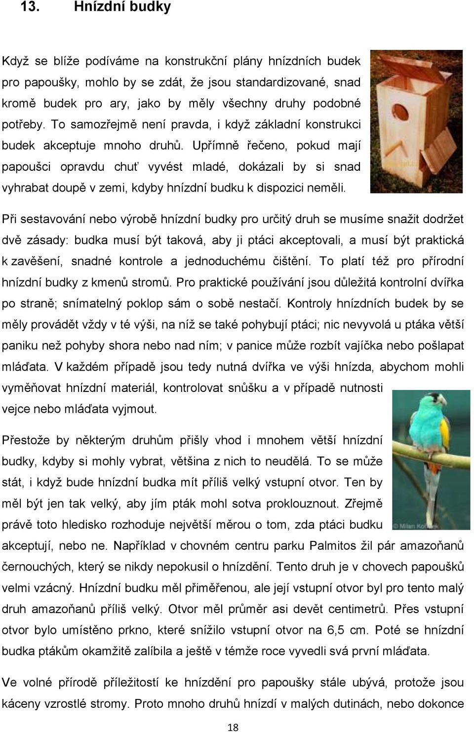 Upřímně řečeno, pokud mají papoušci opravdu chuť vyvést mladé, dokázali by si snad vyhrabat doupě v zemi, kdyby hnízdní budku k dispozici neměli.