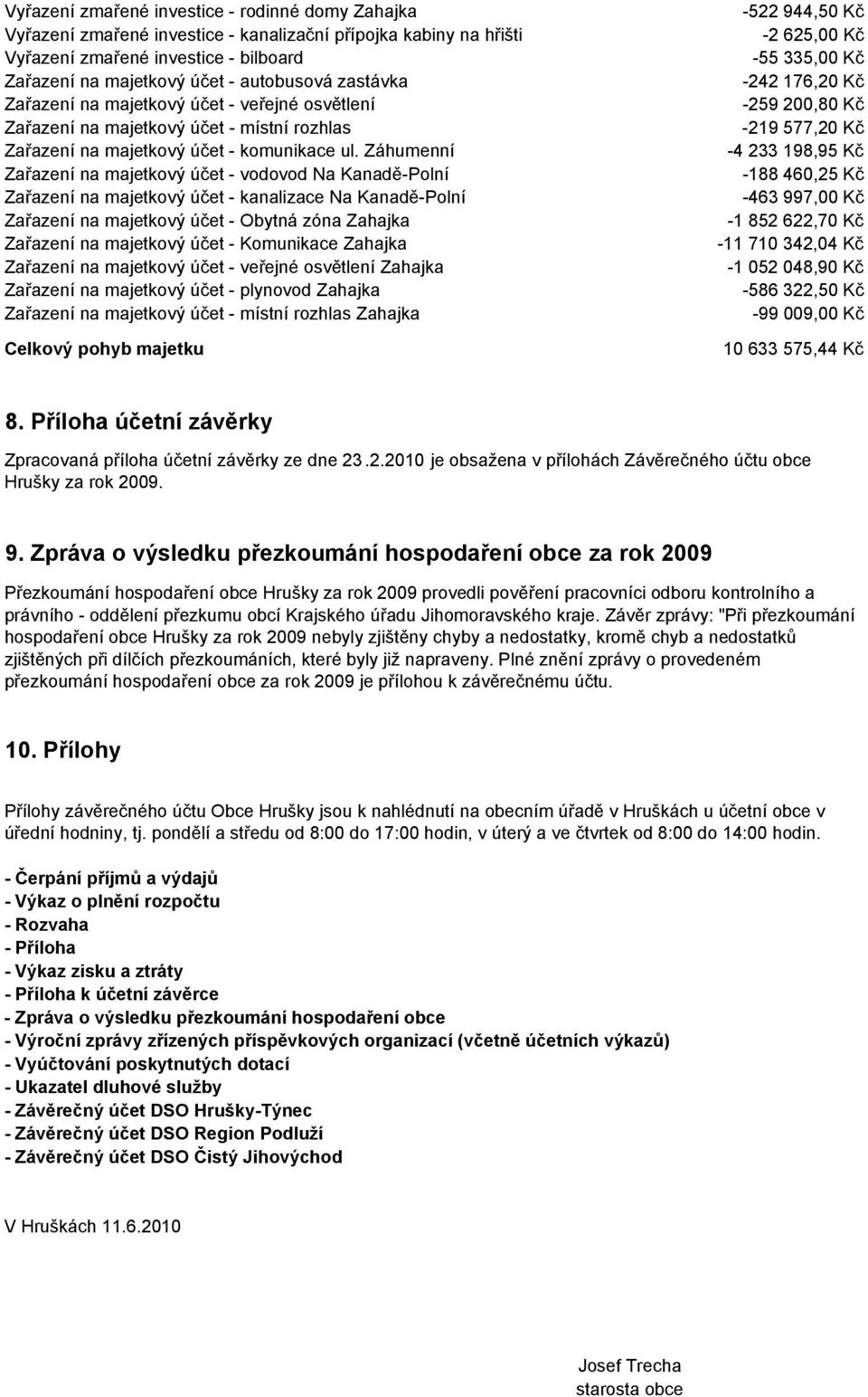 Záhumenní Zařazení na majetkový účet - vodovod Na Kanadě-Polní Zařazení na majetkový účet - kanalizace Na Kanadě-Polní Zařazení na majetkový účet - Obytná zóna Zahajka Zařazení na majetkový účet -