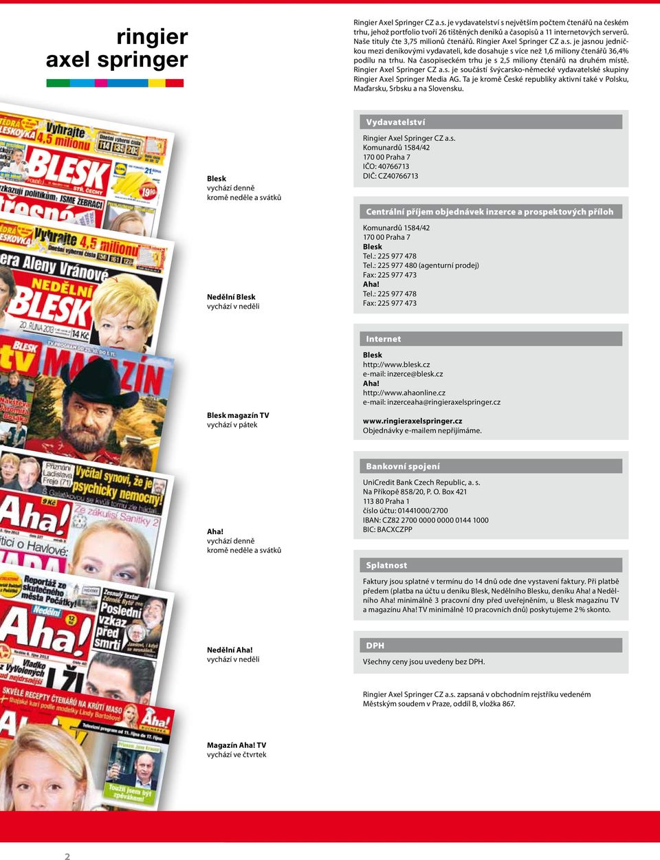 Na časopiseckém trhu je s 2,5 miliony čtenářů na druhém místě. Ringier Axel Springer CZ a.s. je součástí švýcarsko-německé vydavatelské skupiny Ringier Axel Springer Media AG.