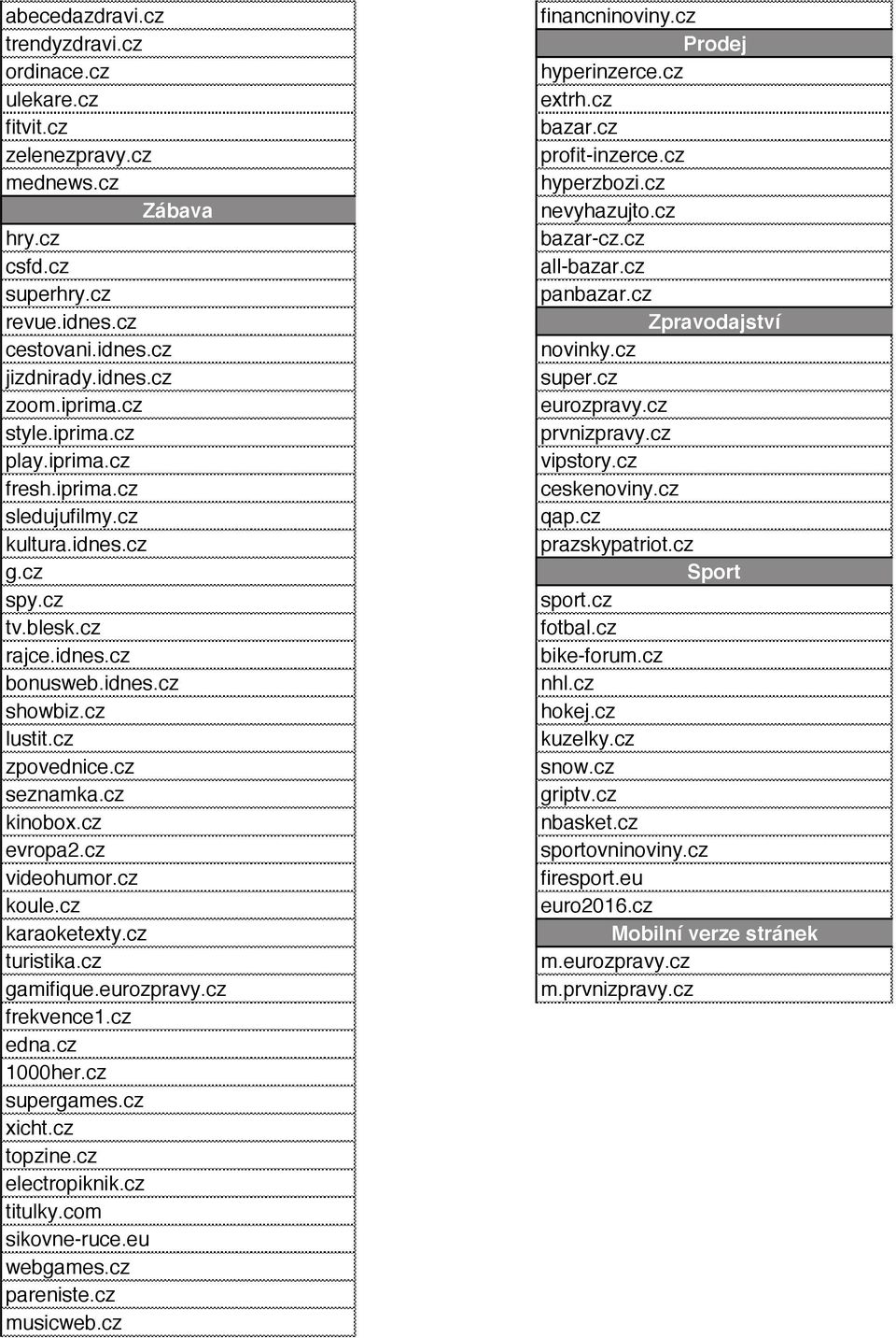 cz eurozpravy.cz style.iprima.cz prvnizpravy.cz play.iprima.cz vipstory.cz fresh.iprima.cz ceskenoviny.cz sledujufilmy.cz qap.cz kultura.idnes.cz prazskypatriot.cz g.cz Sport spy.cz sport.cz tv.blesk.