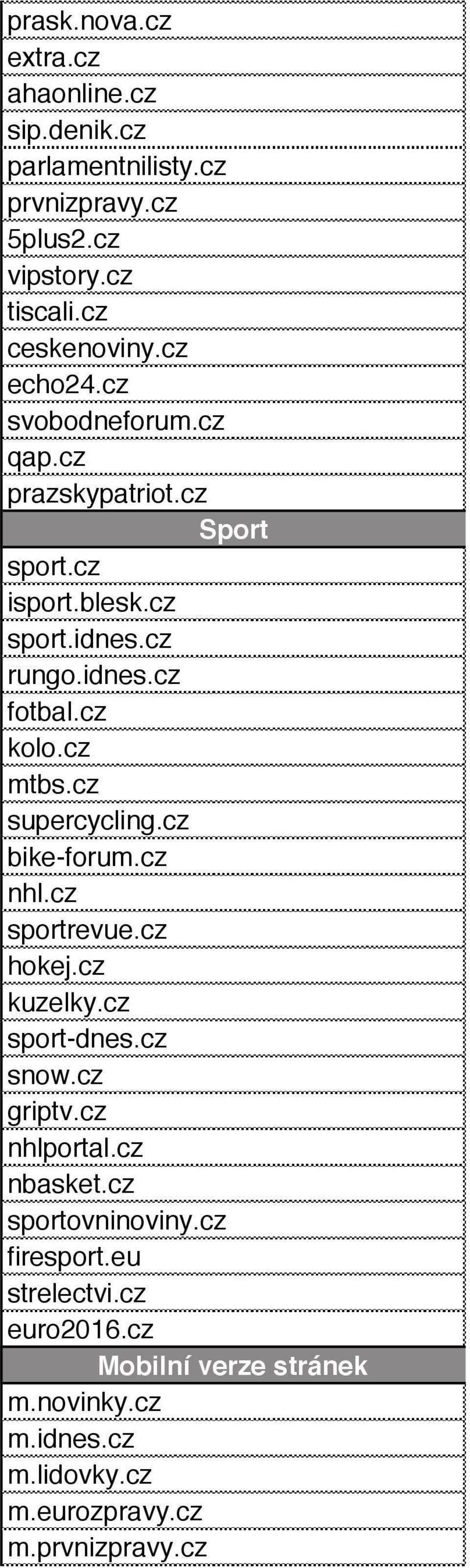 cz mtbs.cz supercycling.cz bike-forum.cz nhl.cz sportrevue.cz hokej.cz kuzelky.cz sport-dnes.cz snow.cz griptv.cz nhlportal.cz nbasket.