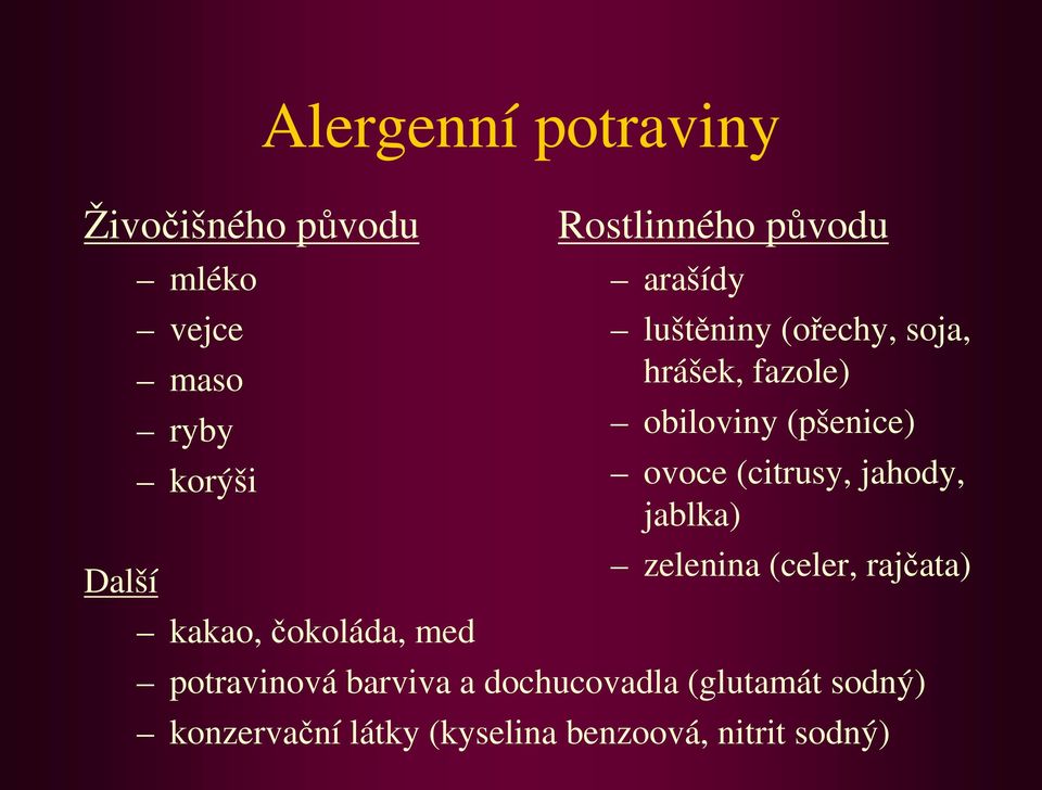 obiloviny (pšenice) ovoce (citrusy, jahody, jablka) zelenina (celer, rajčata)