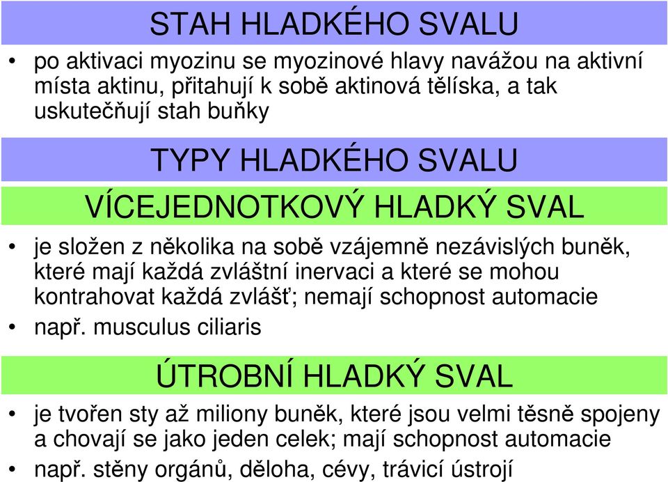 inervaci a které se mohou kontrahovat každá zvlášť; nemají schopnost automacie např.