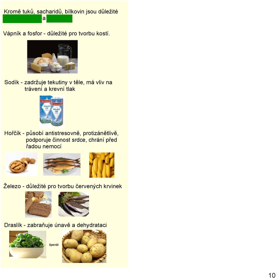 Sodík zadržuje tekutiny v těle, má vliv na trávení a krevní tlak Hořčík působí