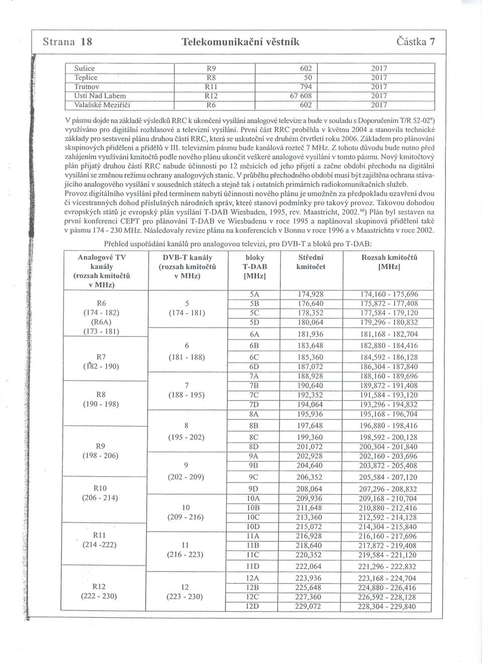 První cást RRC probehla v kvetnu 2004 a stanovila technické základy pro sestavení plánu druhou cástí RRC, která se uskutecní ve druhém ctvrtletí roku 2006.