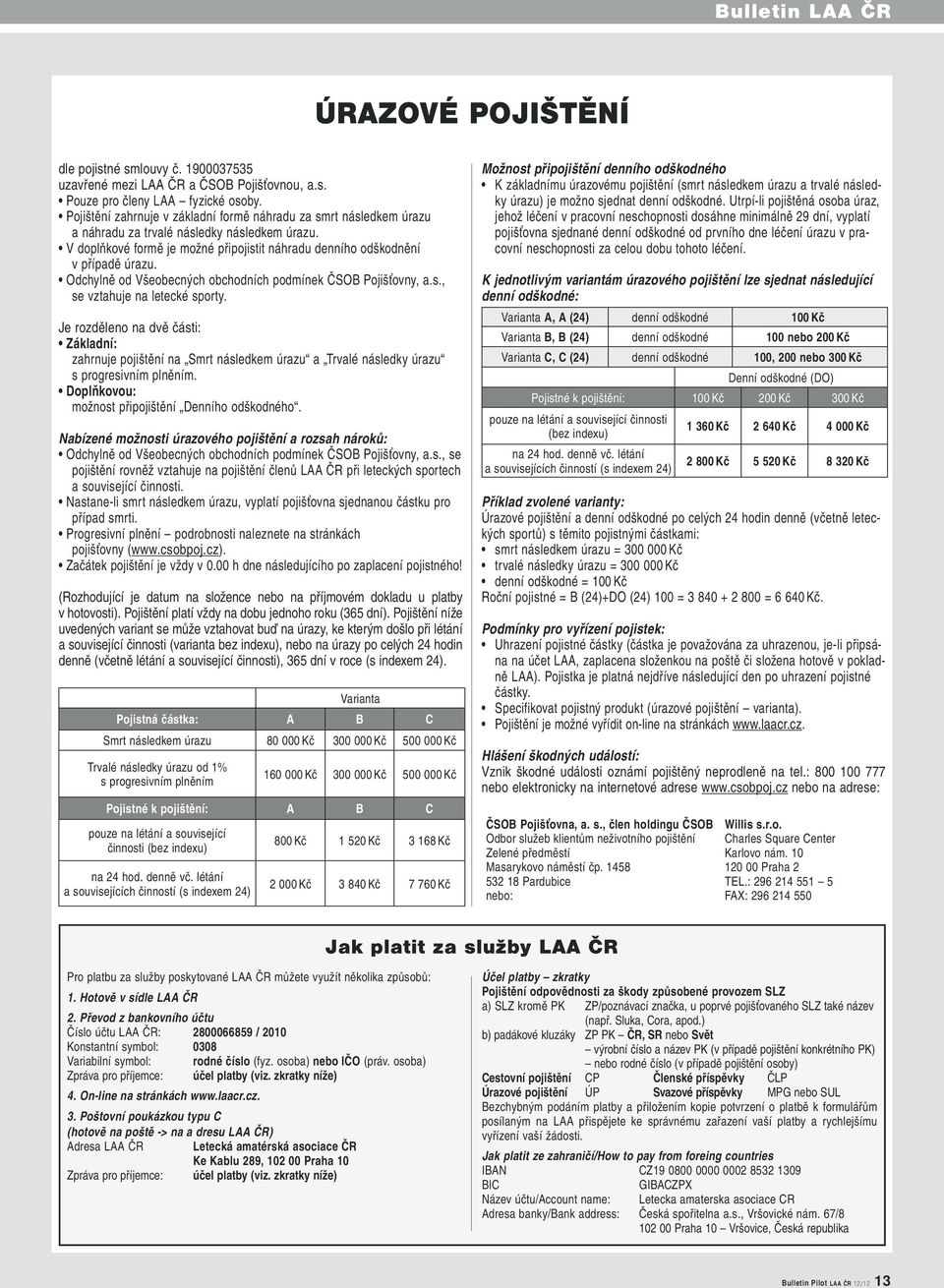Odchylně od Všeobecných obchodních podmínek ČSOB Pojišťovny, a.s., se vztahuje na letecké sporty.