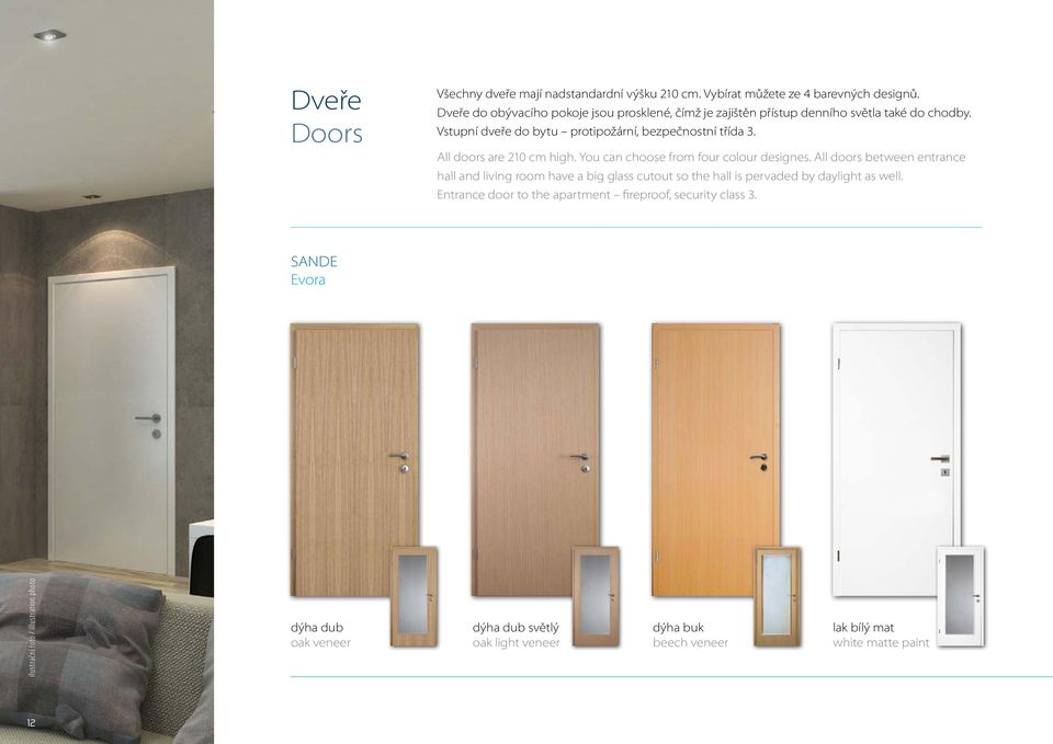 All doors are 210 cm high. You can choose from four colour designes.