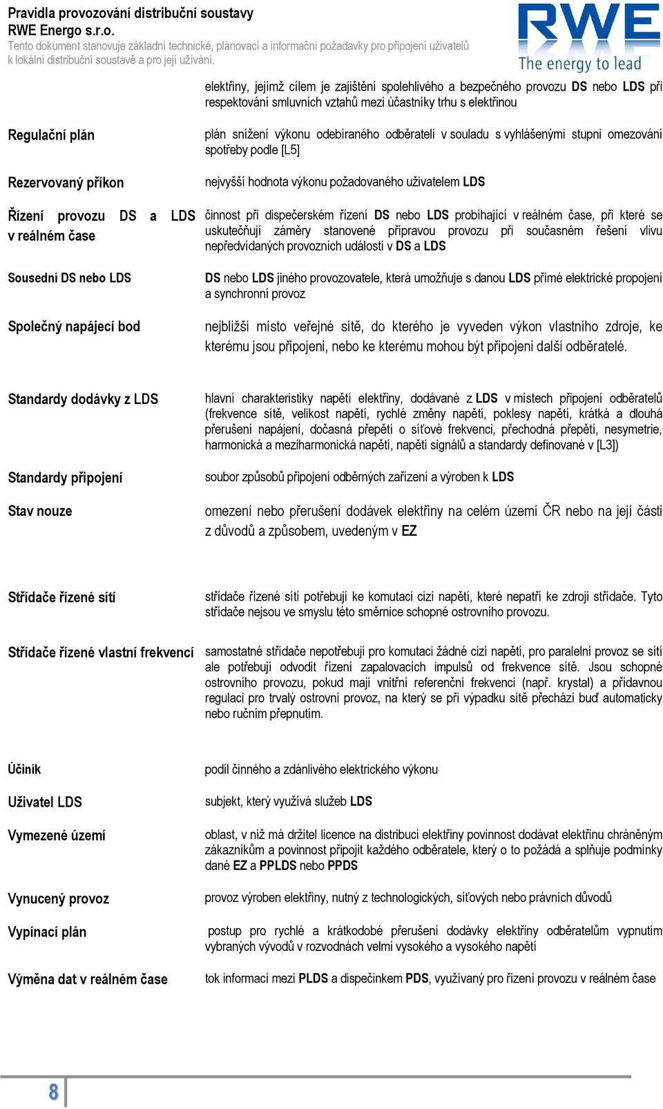 DS a LDS v reálném čase Sousední DS nebo LDS Společný napájecí bod plán snížení výkonu odebíraného odběrateli v souladu s vyhlášenými stupni omezování spotřeby podle [L5] nejvyšší hodnota výkonu