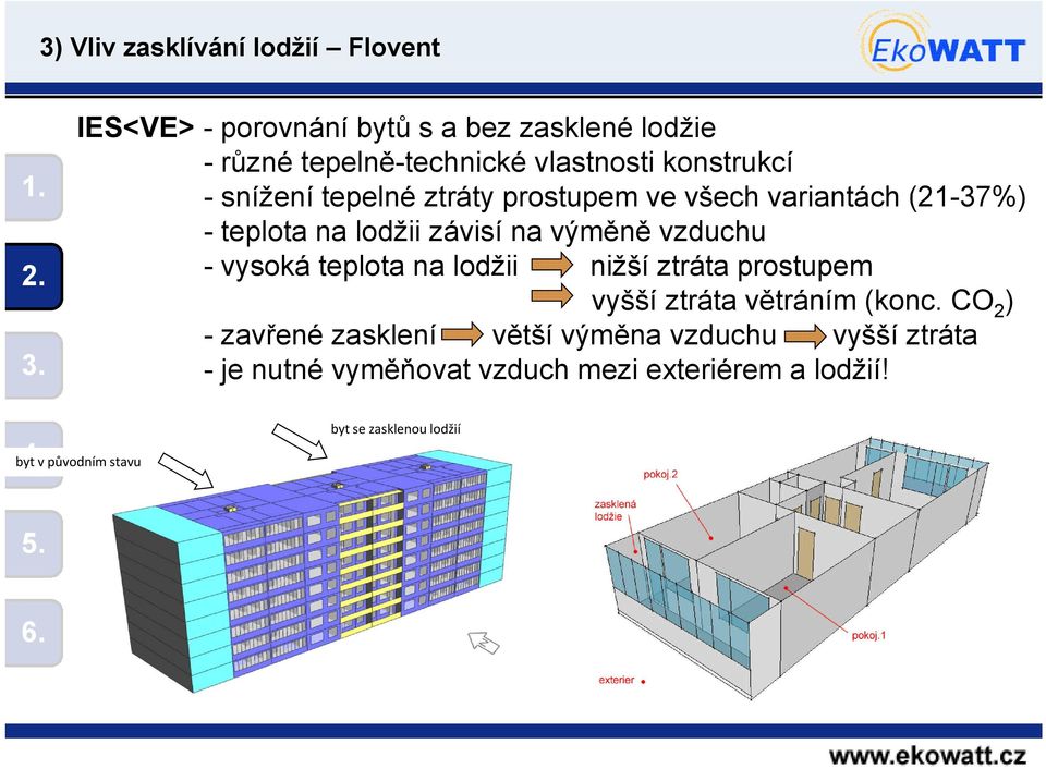 - snížení tepelné ztráty prostupem ve všech variantách (21-37%) - teplota na lodžii závisí na výměně vzduchu - vysoká