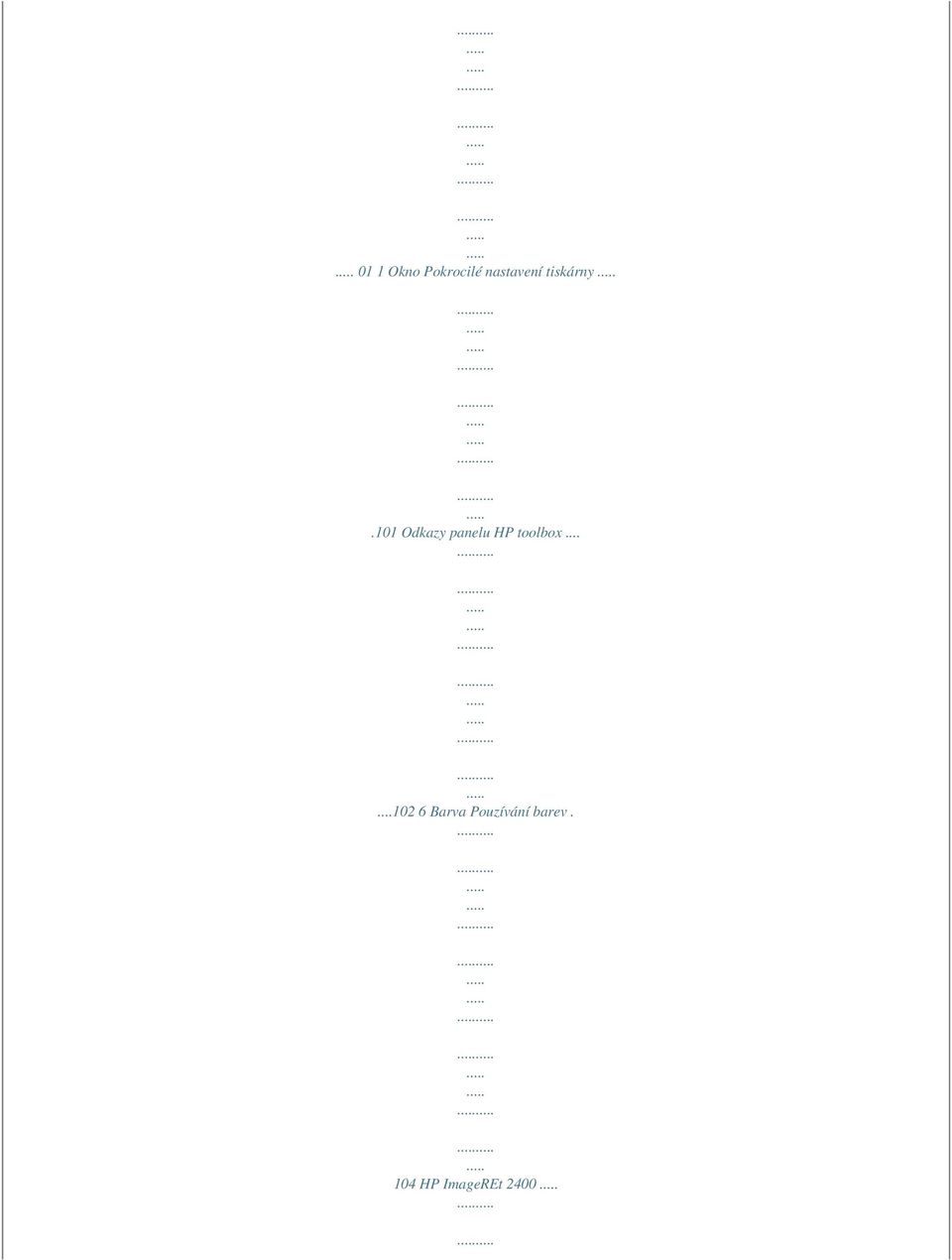 101 Odkazy panelu HP toolbox.