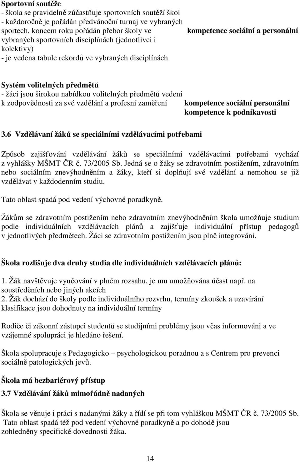 předmětů vedeni k zodpovědnosti za své vzdělání a profesní zaměření kompetence sociální personální kompetence k podnikavosti 3.