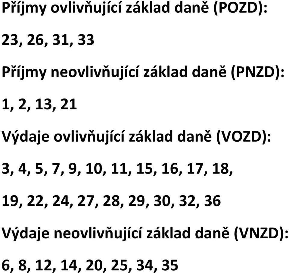 daně (VOZD): 3, 4, 5, 7, 9, 10, 11, 15, 16, 17, 18, 19, 22, 24, 27, 28,