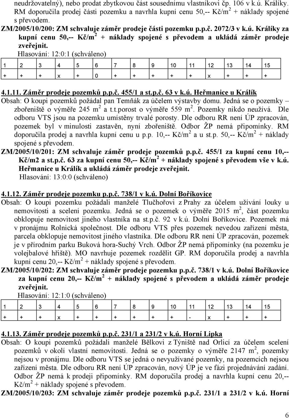 Hlasování: 12:0:1 (schváleno) + + + x + 0 + + + + + x + + + 4.1.11. Záměr prodeje pozemků p.p.č. 455/1 a st.p.č. 63 v k.ú.