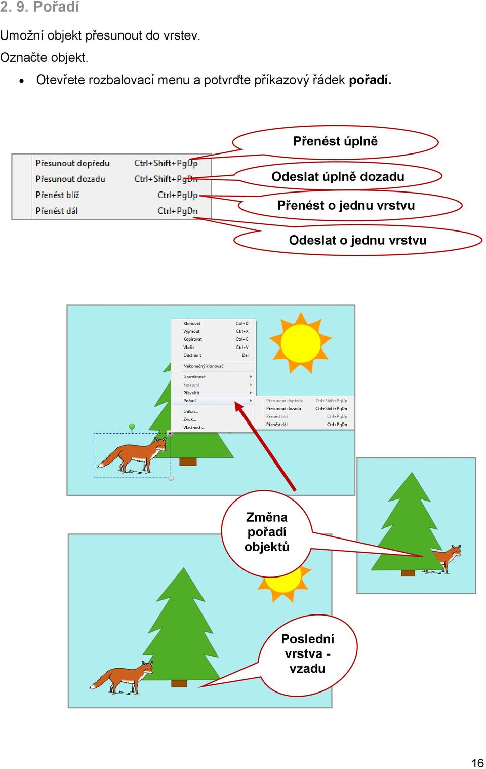 Přenést úplně dopředu Odeslat úplně dozadu Přenést o jednu vrstvu