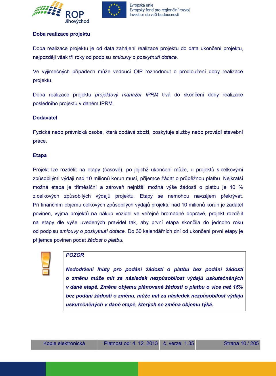 Doba realizace projektu projektový manažer IPRM trvá do skončení doby realizace posledního projektu v daném IPRM.