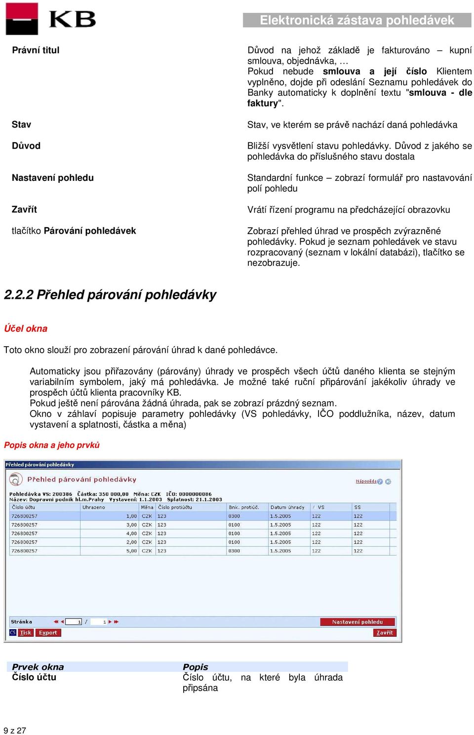 Důvod z jakého se pohledávka do příslušného stavu dostala Standardní funkce zobrazí formulář pro nastavování polí pohledu Vrátí řízení programu na předcházející obrazovku Zobrazí přehled úhrad ve